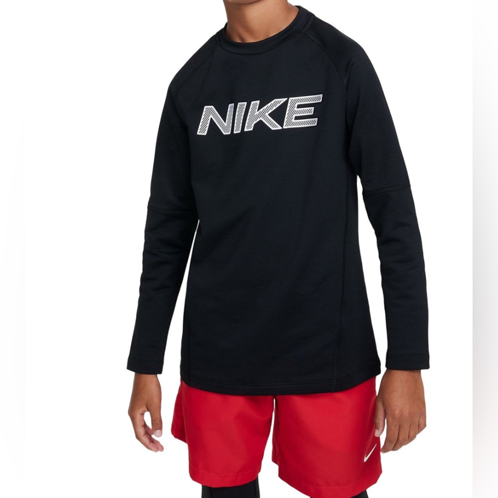 Nike Boys Pro Warm Dri-Fit Long Sleeve Training Top in Black| Size: L